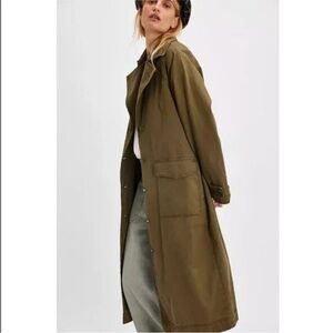 Free People We The Free Perry Military Duster Coat Washed Cotton Trench - NWOT